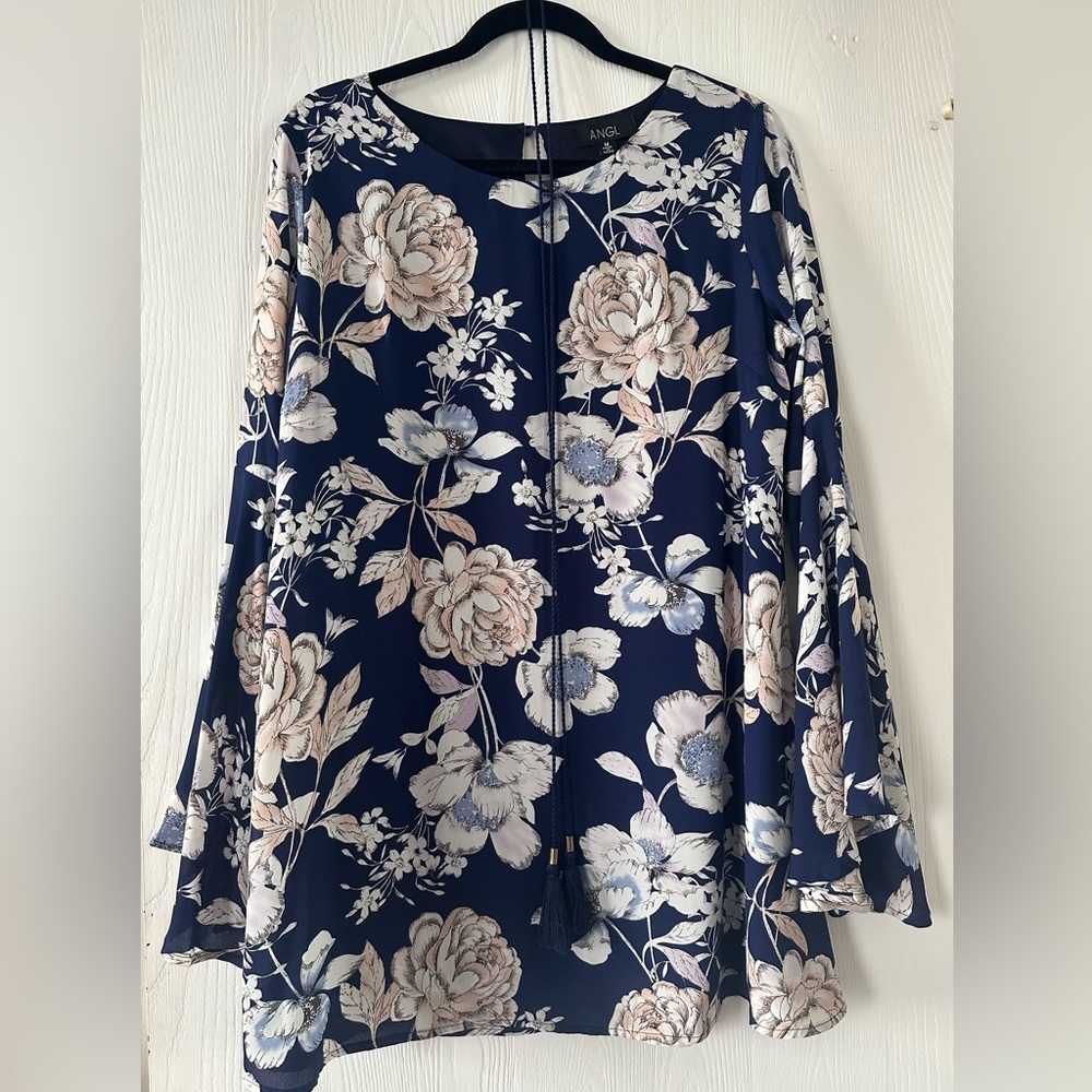 ANGL Navy Floral Long Sleeve Dress